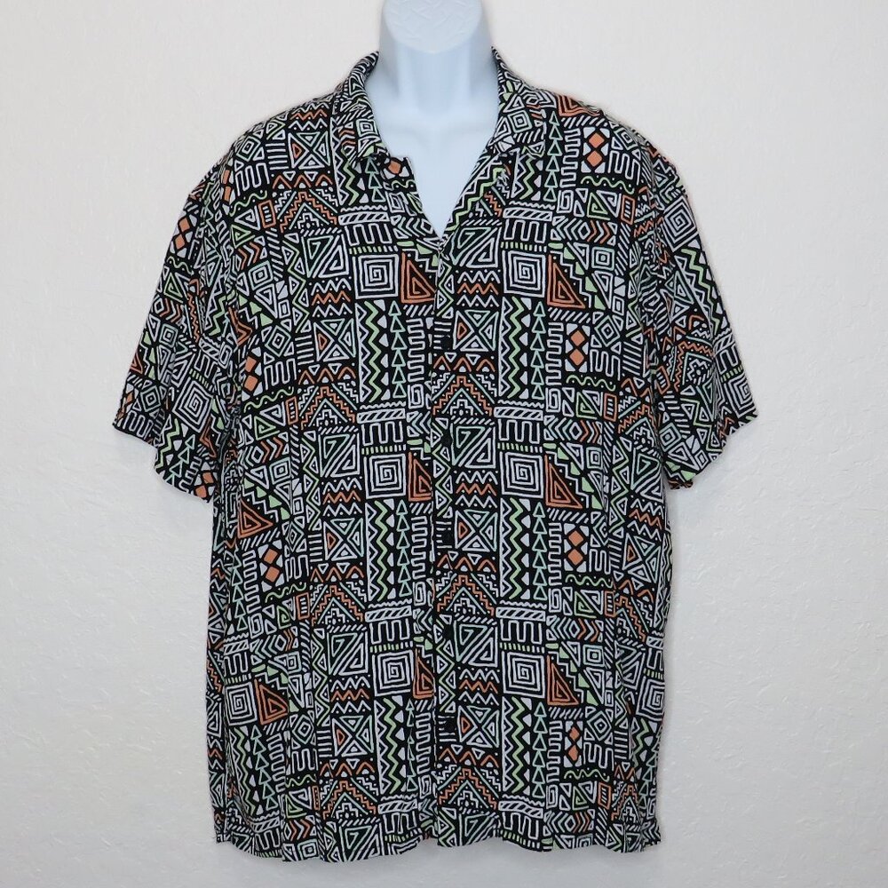 PACSUN* Men's Short Sleeve‎ Button Down Straight Hem BOHO Shirt~ Size XL